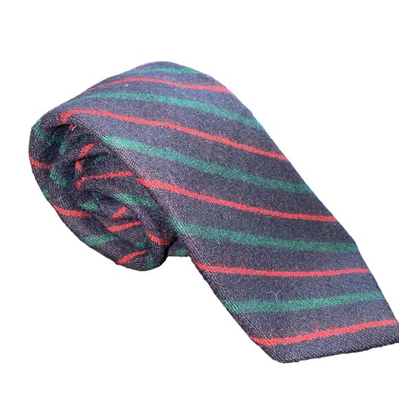 Brooks Brothers Vintage Wool Striped Classic preppy Navy Blue Green Red Tie - Picture 5 of 7